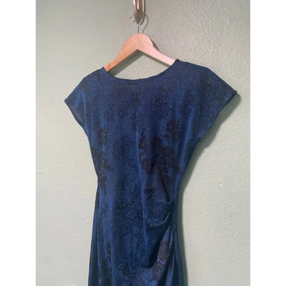 Vintage All That Jazz Women's Clinched Blue and‎ Black Floral Dress Size 7